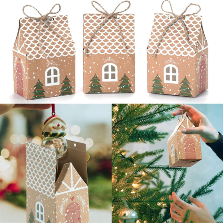 bali-รูปบ้านกระดาษคราฟท์มีเชือกของขวัญขนมถุงคุกกี้10ชิ้นกล่องใส่ต้นคริสต์มาสจี้ตกแต่งงานปาร์ตี้