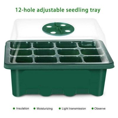 12 Cells Plastic Nursery Pots/ Garden Plant Flower Herb Grow Tray Set/ Dome Plant Germination Box/ Home Farm Supplies