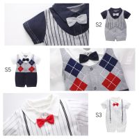 0-18 เดือน Baby Romper ชุดหล่อลูกชาย Bow Tie Short Sleeve Parties Ceremonies Birthday ชุดเด็กอ่อน ชุดเด็กแรกเกิด ชุดบอดี้สูทเด็กผู้ชาย Baby Suit Baby Clothes Clothing