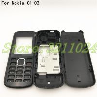 ตัวเรือนฝาหลังสำหรับ Nokia C1 C1-02กรอบด้านหน้าฝาหลังแป้นพิมพ์ภาษาอังกฤษพร้อมโลโก้