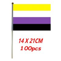 ZXZ 100pcs LGBT custom hand flag 14x21cm LGBTQIA Community a pride Hand flags with plastic flagpole