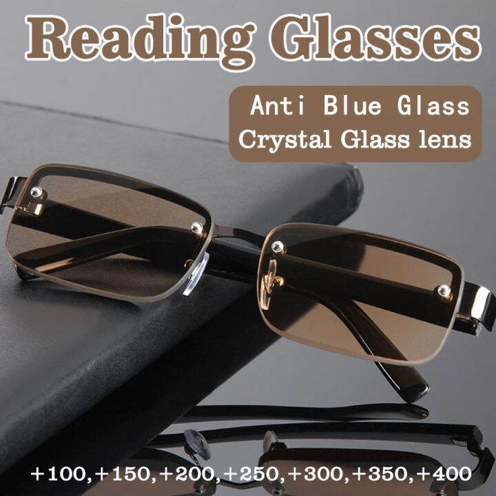 OYKI +100 To +400 HalfRim Reading Glasses Men and Women Crystal Glass