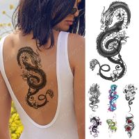 Waterproof Temporary Tattoo Sticker Dragon Lotus Plum Rose Tattoos Sword Snake Body Art Arm Fake Sleeve Tatoo Women Men Stickers