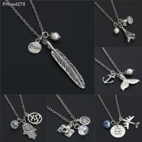 1pc New Dream Live Laugh Love Words Feather Yoga Camera Mermaid Plane Charms Pendant Necklace For Women France Travel Souvenir