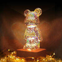 รุ่นยอดนิยม LED3D โคมไฟตั้งโต๊ะแก้ว Love Cartoon Bear แสงกลางคืนที่โรแมนติกและอบอุ่น USB โคมไฟข้างเตียงบรรยากาศชวนฝัน