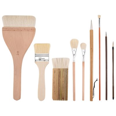 9 Pcs Paint Brushes Set Different Shapes Glaze Brushes for Pottery Acrylic Watercolor Ceramic for Painting Artists Rock