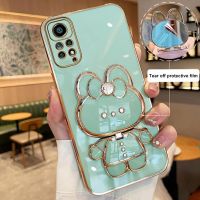 (รูปแบบใหม่) เคสที่วางโทรศัพท์ชุบ Kaca Rias พับได้สำหรับ Xiaomi Redmi Note 11 12 7 8 9 10 Pro Max 10S 9S 9A 9T 9C 10C ตั้งได้เคสมือถือ