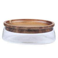 Creative Glass Nuts and Dry Fruits Storage Box Container Double Layer Candy Storage Box with Wooden Lid for Kitchen