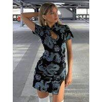 Improved Cheongsam Vintage Court Style Dress with Dragon PatternhiphopEuropean and American Street Summer Womens Clothing