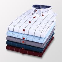 HOT11★BROWON Summer Mens Shirts Short Sleeve Plaid Shirt Slim Cal on Up Shirt Dress Shirts Men Cotton Big Size Men Clothing