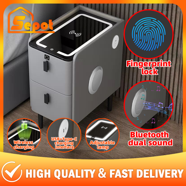 Smart Bedside table Wireless charging LED light bed Nightstand with USB