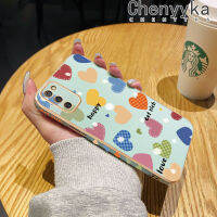 Chenyyyka เคส F02s M02s A02s ลายการ์ตูนสีหัวใจความรักขอบดีไซน์ใหม่สี่เหลี่ยมเคสมือถือเคสบางแพทเทิร์นกล้องฝาปิดเลนส์เต็มปกป้องเคสนิ่มกันกระแทก