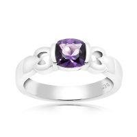 CHRISHA_แหวนเงินแท้ 925 ประดับพลอยอะเมทิส (Amethyst) และเคลือบด้วยทองคำขาว ขนาด 7.5 *บริการปรับขนาดแหวนฟรี แชทกับร้านก่อนสั่งซื้อ*