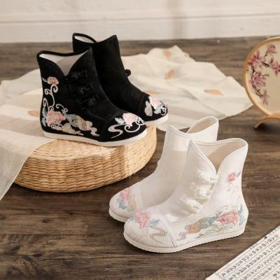 [Ruilin Embroidered Shoes 1] รองเท้าบูท ปักลาย สไตล์ปักกิ่งย้อนยุค ฤดูใบไม้ร่วง สําหรับผู้หญิง A10