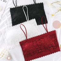 Women Tube Tops Sexy Lace Sunflower Sling Wrapped Chest Padded Crop Top Summer Underwear Bra Spaghetti Strap Ladies Bralette Top