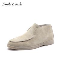 Smile Circle/Spring Women Genuine Leather Nude Flats Casual Shoes Slip-On Penny loafers Autumn Ladies Lazy shoes