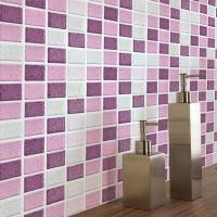 【คลังสินค้าพร้อม】18Pcs Anti-Oil Pink Mosaic Self Adhesive Tile Wall Sticker For Kitchen Bathroom Decor