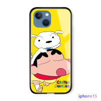 Diorcase สำหรับ Apple iPhone 15 Plus 15 Pro 15 Pro 15 Pro Max การ์ตูนสำหรับเด็กผู้หญิงอะนิเมะ Chibi Maruko สีเทียนสำหรับผู้ชายเคสโทรศัพท์เคสกระจกนิรภัยมันวาว