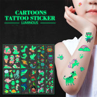 Luminous Tattoo สติกเกอร์เด็กแขนใบหน้าเรืองแสงสักเด็ก Body Art Tattoo ไดโนเสาร์ Pirate Unicorn Mermaid Tattoo Cartoon