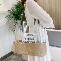 Fashion Clear Straw Beach Shoulder Bags Designer Pvc Jelly Tote Bags for Women 2021 Large Weave Handbags Transparent Shopper Bag