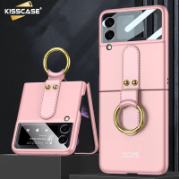 KISSCASE Slim Matte Finger Ring Holder Phone Case For Samsung Galaxy Z Flip 4 5G Case Hard Plastic Back Cover For Galaxy Z Flip 4 Flip4 Case With Camera Tempered Glass Lens Film