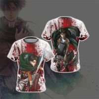 Anime Attack บน Titan Levi Ackerman Mens Pattern เสื้อยืด 3D Manga Printed Harajuku แฟชั่นการ์ตูนเสื้อยืด XS-5XL