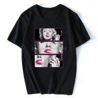 【Hot】2023 Sexy Hot Marilyn Monroe Pink Lips Smoking Marijuana Joint Vibes Mens T-Shirt Fashion Cotton T Shirt Funny Tees Tops Streetwear แฟชั่นแขนสั้นผ้าฝ้าย