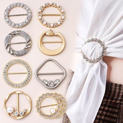 T-shirt Hem Knotted Brooch Ring Clothing Accessories Fashion Pearl Waist Metal Corner Knotted Clasp Silk Scarf Shirt Buckles