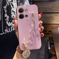 Maitus สำหรับ Infinix Note 30 (4G) / Note 30 (5G) / Note 30i / Note 30 Pro (4G) /หมายเหตุ30เคส VIP พร้อมสร้อยข้อมือโคลเวอร์สี่ใบกรอบสี่เหลี่ยมเคลือบ6D อย่างหรูหราปลอกป้องกันซิลิโคนเคสมือถือแวววาวฝาหลัง