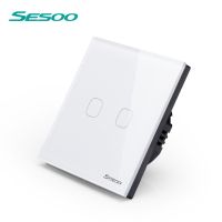 SESOO EU Standard Touch Switch Only2 Gang 1 WayCrystal Glass Switch PanelSingle FireWire Touch Sensing Wall Switch