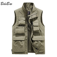 BOLUBAO Men Outdoor Vest Multi-Pocket Solid Color Fishing Director Reporter Work Waistcoat Photography Casual Vest Jacket Male