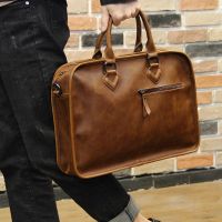 [COD] Mens bag retro stereotyped mens briefcase large-capacity business version of the shoulder Messenger computer casual