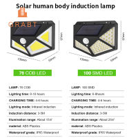 โคมไฟจับกันน้ำกลางแแจ้งในสวนโคมไฟติดผนังเซ็นเซอร์เคลื่อนไหวพลังงานแสงอาทิตย์100LED