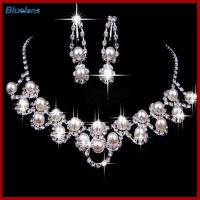 Bluelans® Women Palace Style Rhinestone Faux Pearl Pendant Necklace Earrings Jewelry Set