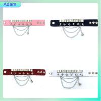 ADAM 2PCS โลหะสำหรับตกแต่ง กำไลพังค์ ปรับได้ปรับได้ สีดำสีขาวสีแดงสีชมพู ปลอกแขนโลหะ แฟชั่นสำหรับผู้หญิง เครื่องหนังแท้ สายรัดข้อมือหนัง ผู้หญิงผู้ชาย