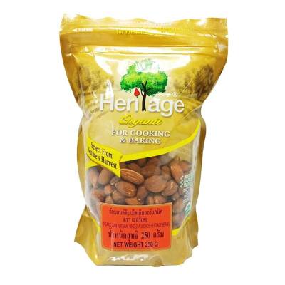สินค้ามาใหม่! เฮอริเทจ อัลมอนด์ดิบเม็ดเต็ม ออร์แกนิค 250 กรัม Heritage Organic Raw Natural Whole Almonds 250 g ล็อตใหม่มาล่าสุด สินค้าสด มีเก็บเงินปลายทาง
