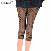 【CW】 LJCUIYAO Holllow Out Stitching Leggings Waist Pants Floral Mid-Calf Breathable Dots Pant