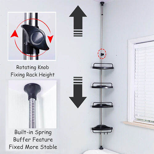 MULTI CORNER SHELF (black)- Bathroom Corner Pole Shower Organizer Rust ...