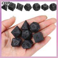 CXXP 7pcs/set Polyhedral หลายเหลี่ยมเพชรพลอย สำหรับ TRPG DND เกมกระดาน ของเล่นเพื่อความบันเทิง อุปกรณ์เสริมเกม ชุดลูกเต๋าสีดำ