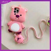 VHOIC น่ารักในเกาหลี เคสซิลิโคน Pororo Loopy 3D พร้อมสายคล้องคอ ฝาปิดโทรศัพท์ ป้องกันการกระแทก ป้องกันปกป้องปกป้อง ตัวป้องกันโทรศัพท์มือถือ สำหรับ IPhone11/12นิ้ว12นิ้ว/13นิ้ว/14Pro MAX