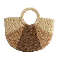 New Handmade Straw Bag Women Beach Weaving Ladies Paper Straw Bag Wrapped Beach Bag Moon Shaped Bag