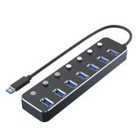 【NEW】 liaoxian3105992120 อลูมิเนียม USB 3.0 Hub ความเร็วสูงขับเคลื่อน7พอร์ต USB Extender Splitter พร้อมสวิตช์เปิด/ปิดส่วนบุคคลสำหรับแล็ปท็อปพีซี Kit