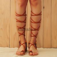 Fashion Women Summer Shoe Flat Gladiator Sandals Knee-high Boots Strappy Sandals