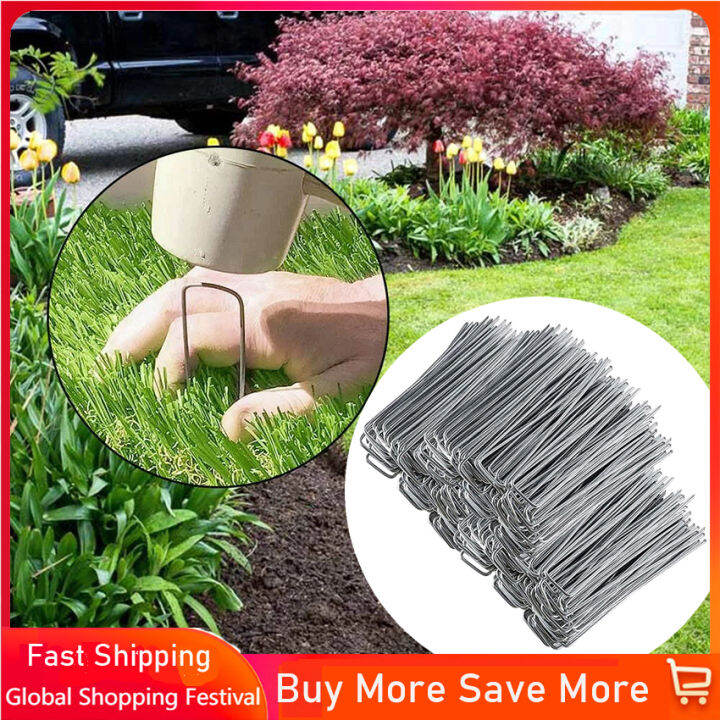 Galvanized Landscape Staples 50Pcs Heavy Duty UShaped Garden Stakes Pins for Anchoring