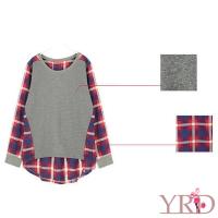 Womens Crew Neck Long Sleeve Plaid Loose T-shirt Blouse