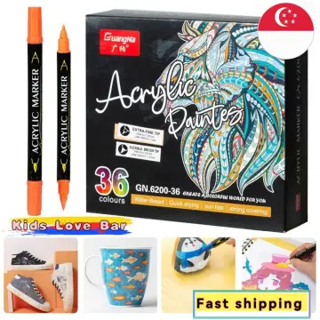 Arrtx Acrylic Paint Pens, 32 Colors Brush Tip and Fine Tip (Dual Tip) Paint  Markers for Rock Painting, Water Based Acrylic Painting Supplies for