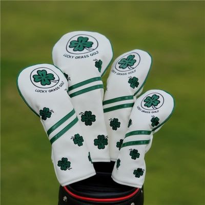 ✆ Four Leaf Clover Golf Club Headcover Wood Driver Fairway Hybrid No 1 3 5 UT Cover Waterproof PU Leather Outdoor Sport Protector