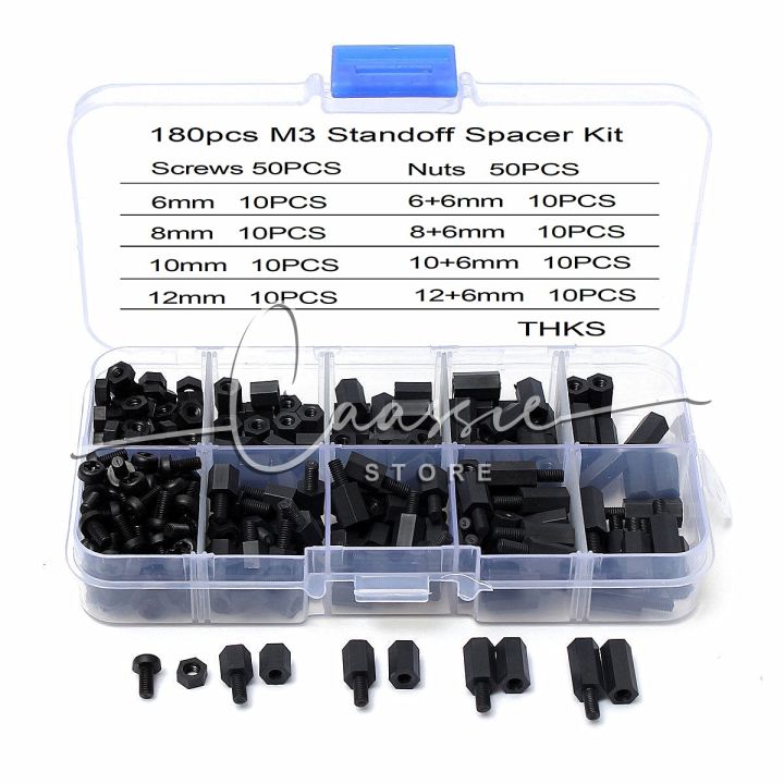 180Pcs M3 Nylon Standoffs Male Female Standoff Black Motherboard ...