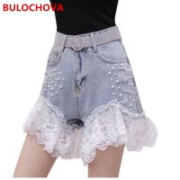 【CC】 BULOCHOVA Big Size Fashion Patchwork Beaded Denim Shorts New Students Waist Wide Leg Hot Short Pants