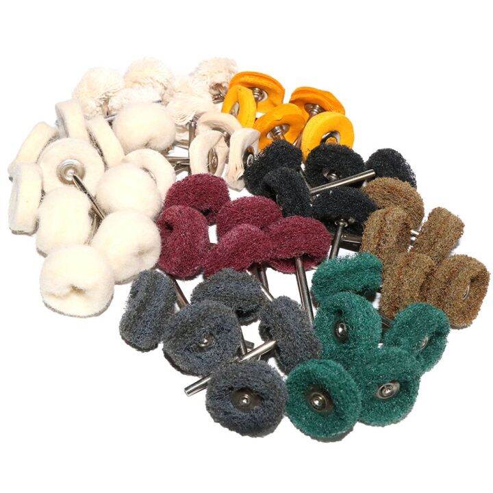 hiqalty-1-abrasive-buffing-wheel-wool-felt-grinding-head-scouring-pad-polishing-mini-brush-for-rotary-tool-3-2-35mm-shank